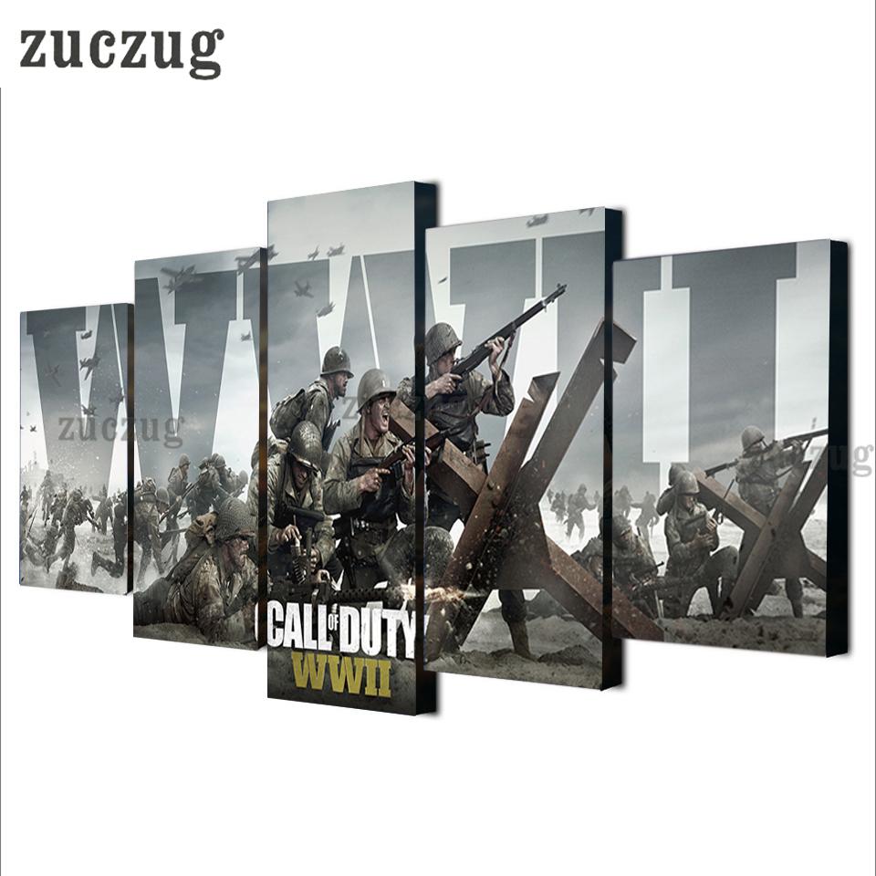 Call Of Duty Ww2 Spielen 5 Stck Leinwand Bilder Bedrucken Wandbilder Hddrucke Kunst Poster Rahmenyd53G