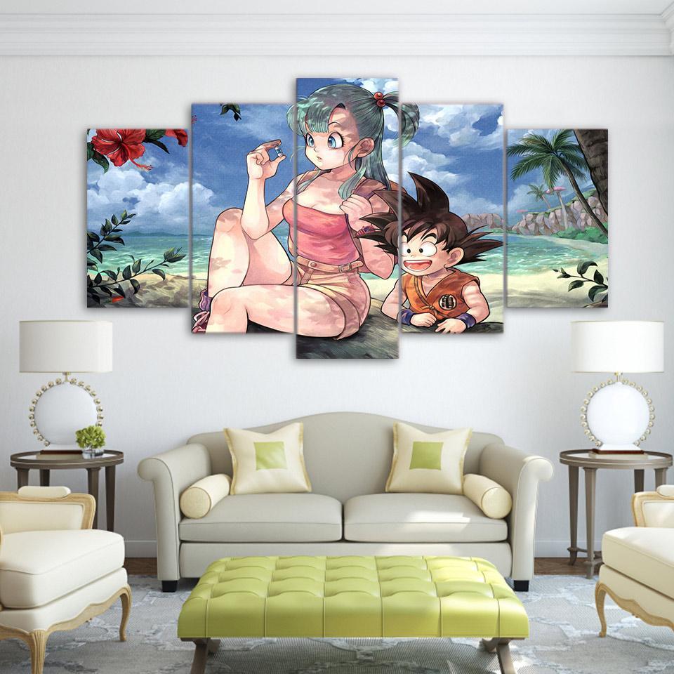 Dragon Ball Girl And Goku Anime 5 Stck Leinwand Bilder Bedrucken Wandbilder Hddrucke Kunst Poster Rahmene3Jbs