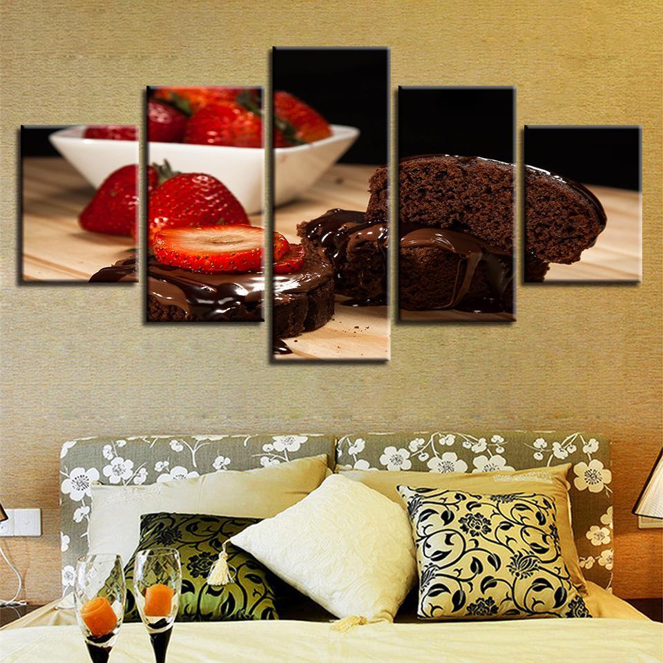 Erdbeerschokoladenkuchenkche 5 Stck Leinwand Bilder Bedrucken Wandbilder Hddrucke Kunst Poster Rahmenukgt1