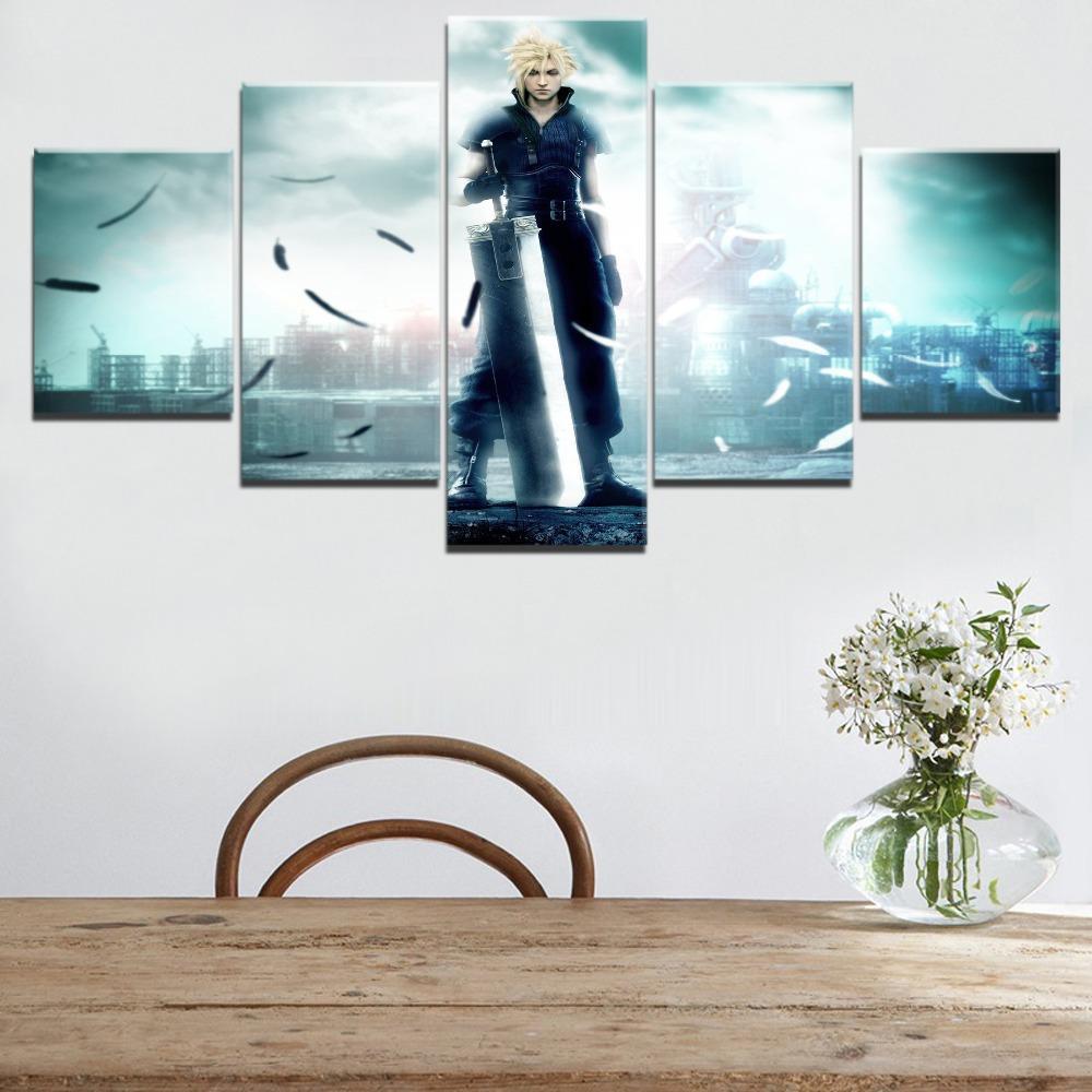 Final Fantasy Cloud Strife 1 Gaming 5 Stck Leinwand Bilder Bedrucken Wandbilder Hddrucke Kunst Poster Rahmenzyimy