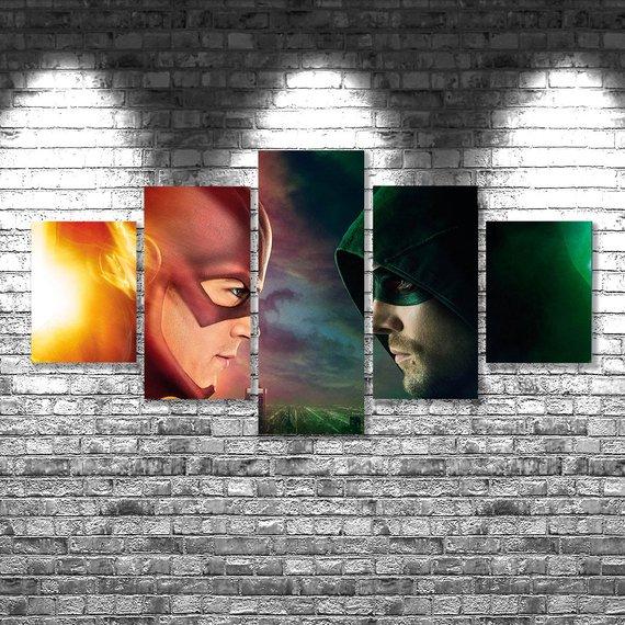 Flash Vs Arrow Film 5 Stck Leinwand Bilder Bedrucken Wandbilder Hddrucke Kunst Poster Rahmenyvler