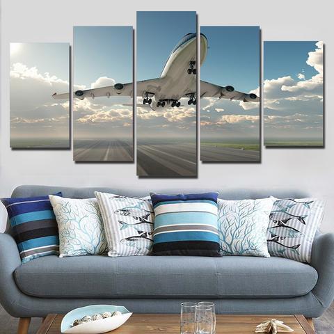 Flugzeug Fliegen Im Himmel Flugzeug 5 Stck Leinwand Bilder Bedrucken Wandbilder Hddrucke Kunst Poster