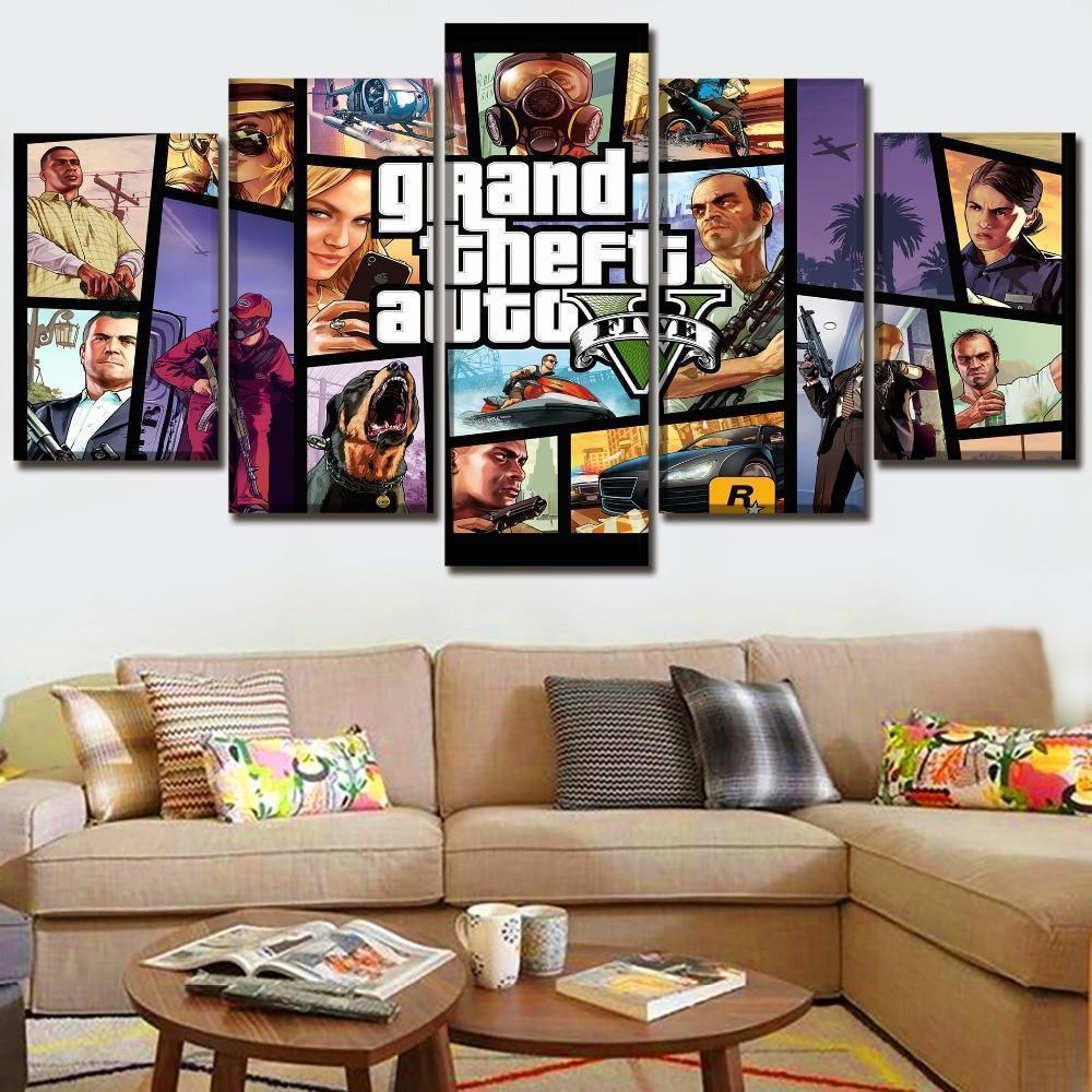 Grand Theft Auto V Character Posters 3 Gaming 5 Stck Leinwand Bilder Bedrucken Wandbilder Hddrucke Kunst Poster Rahmenegrtz
