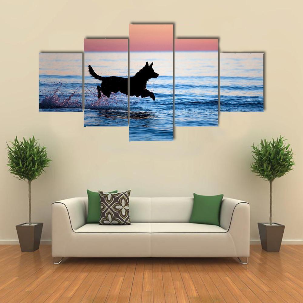 Hund Luft Auf Wasser Gegen Horizont Tier 5 Stck Leinwand Bilder Bedrucken Wandbilder Hddrucke Kunst Poster Rahmen5R075