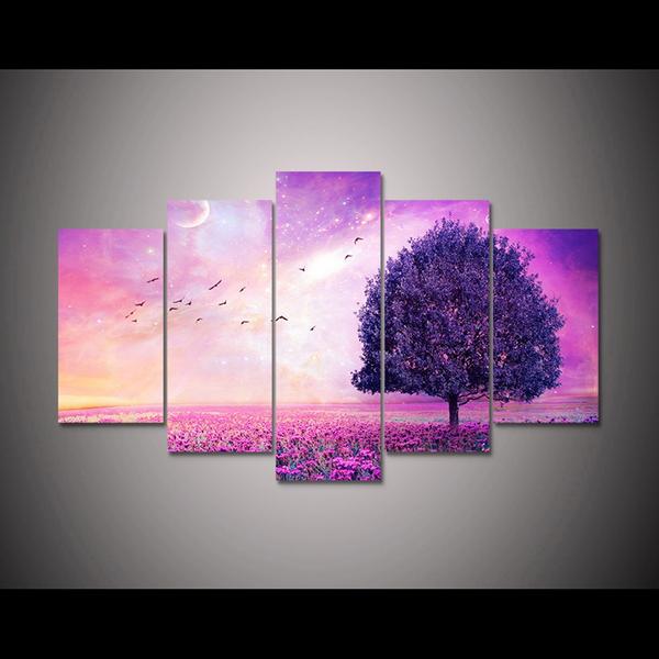 Dreamy Pink Purple Tree Nature 5 Stck Leinwand Bilder Bedrucken Wandbilder Hddrucke Kunst Poster