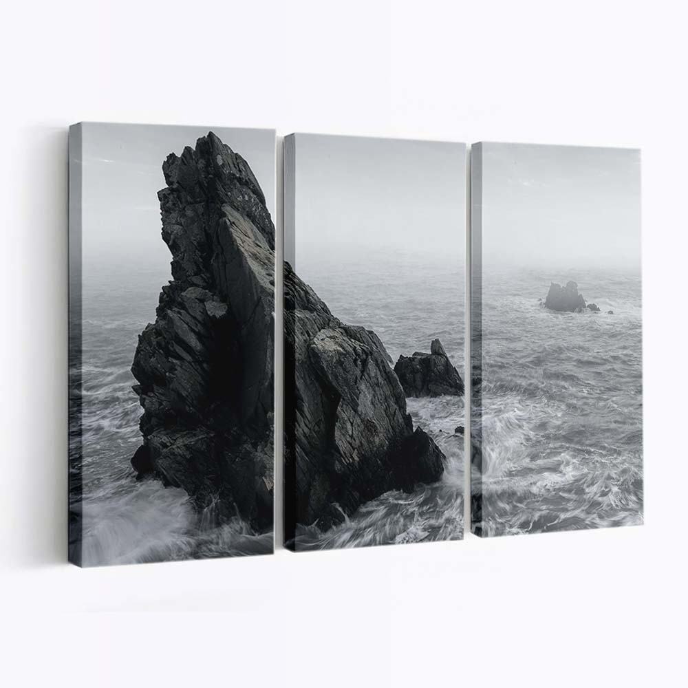 rocks mist rough sea stormy weather wallpaper