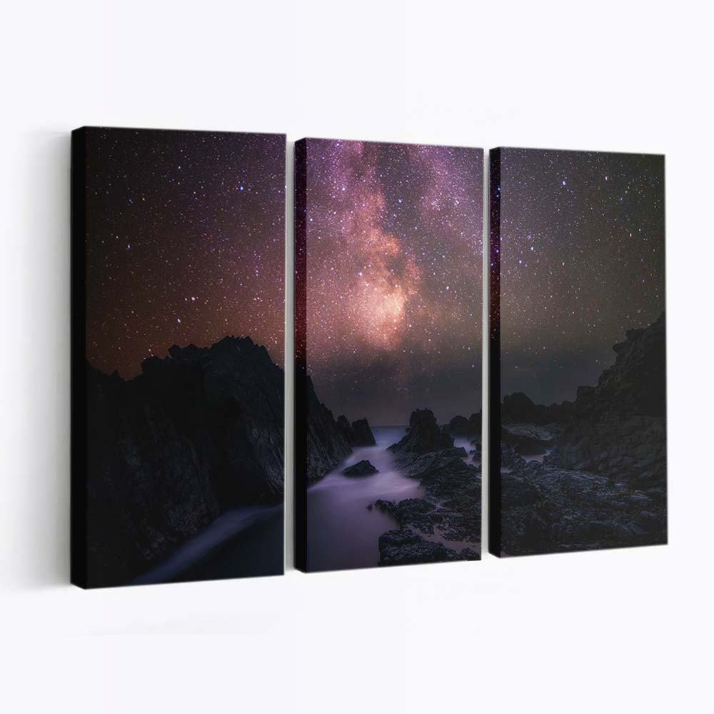 sea rocks milky way galaxy night sky wallpaper