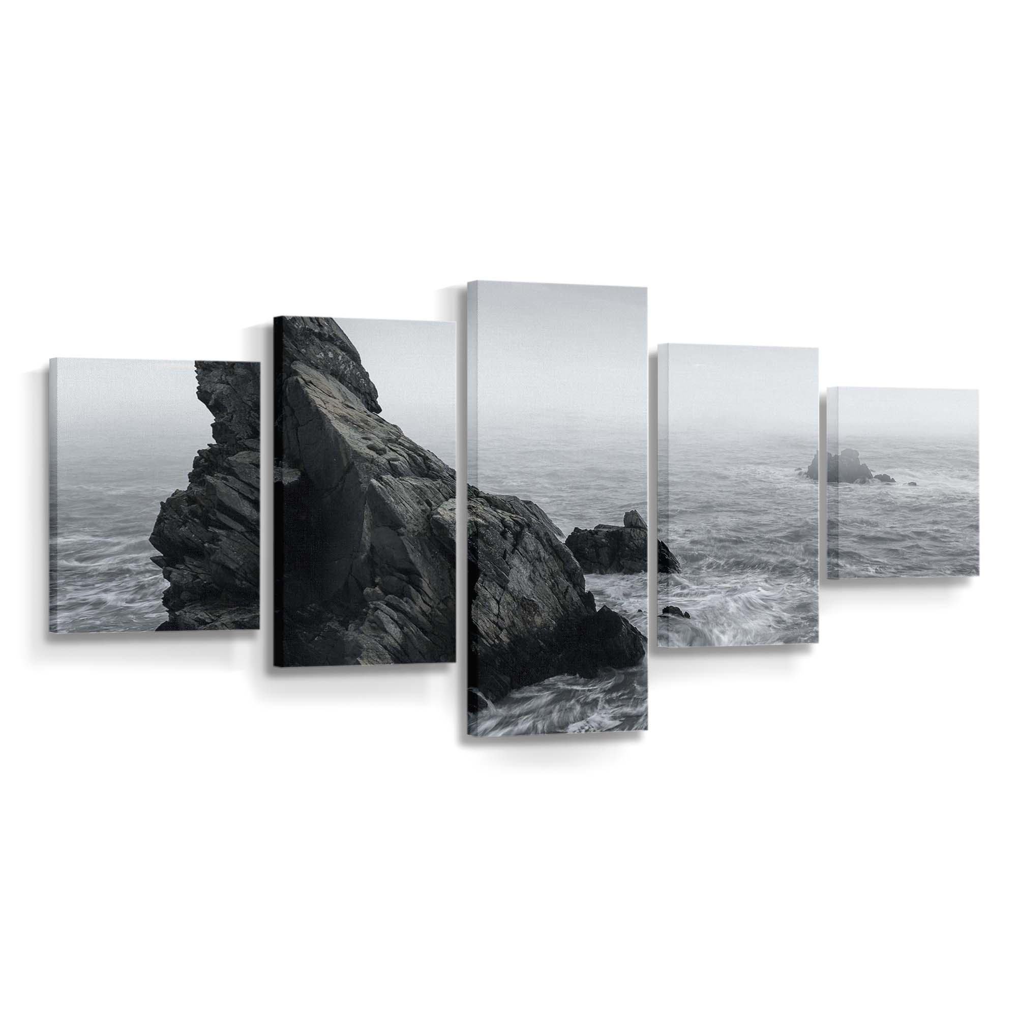 rocks mist rough sea stormy weather wallpaper