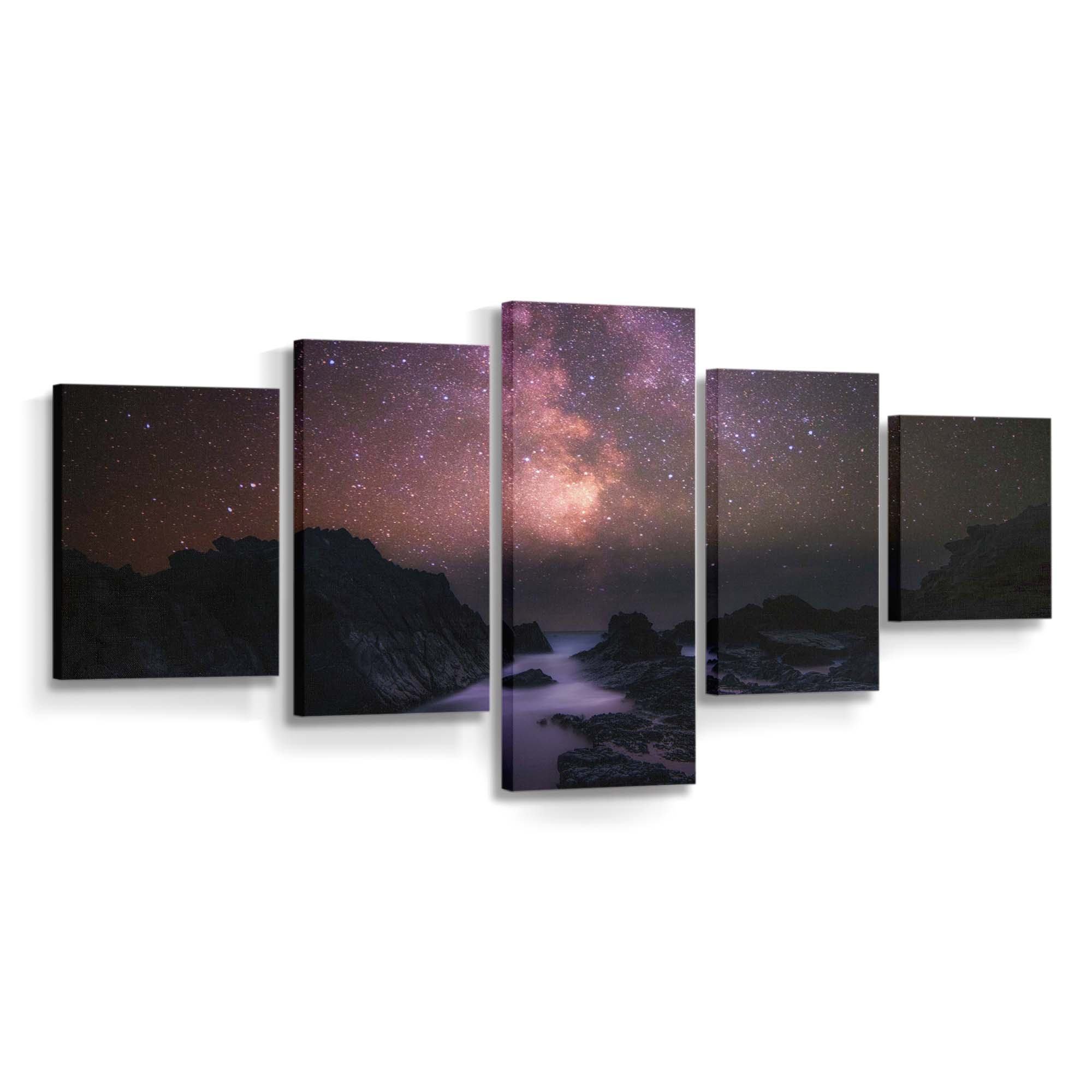 sea rocks milky way galaxy night sky wallpaper
