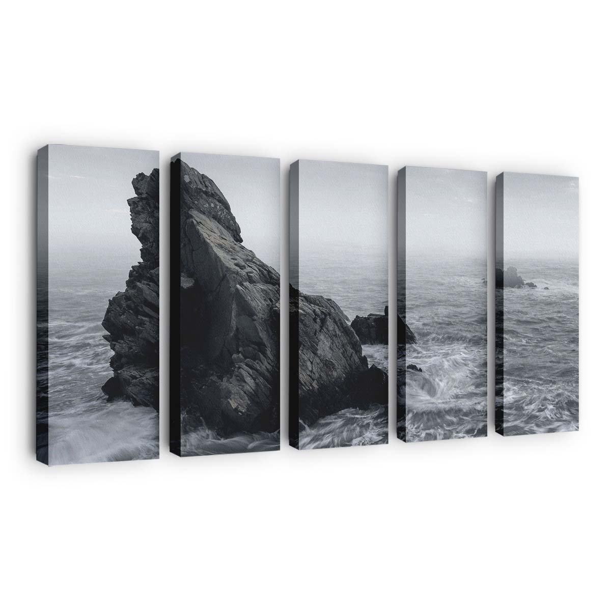 rocks mist rough sea stormy weather wallpaper