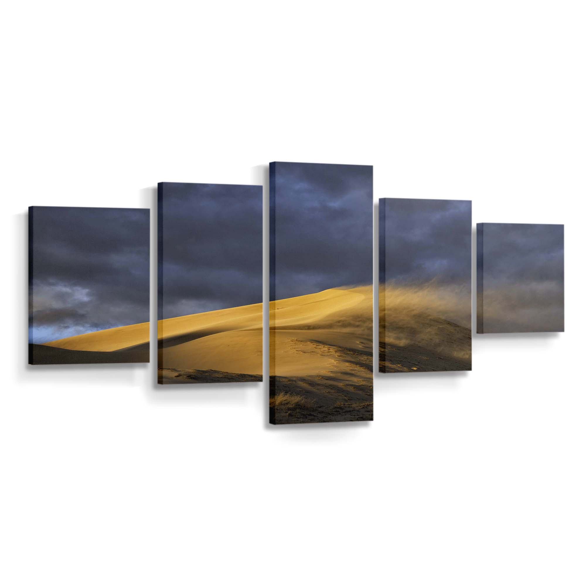 wind blowing sand from dune to dune desert wallpaper