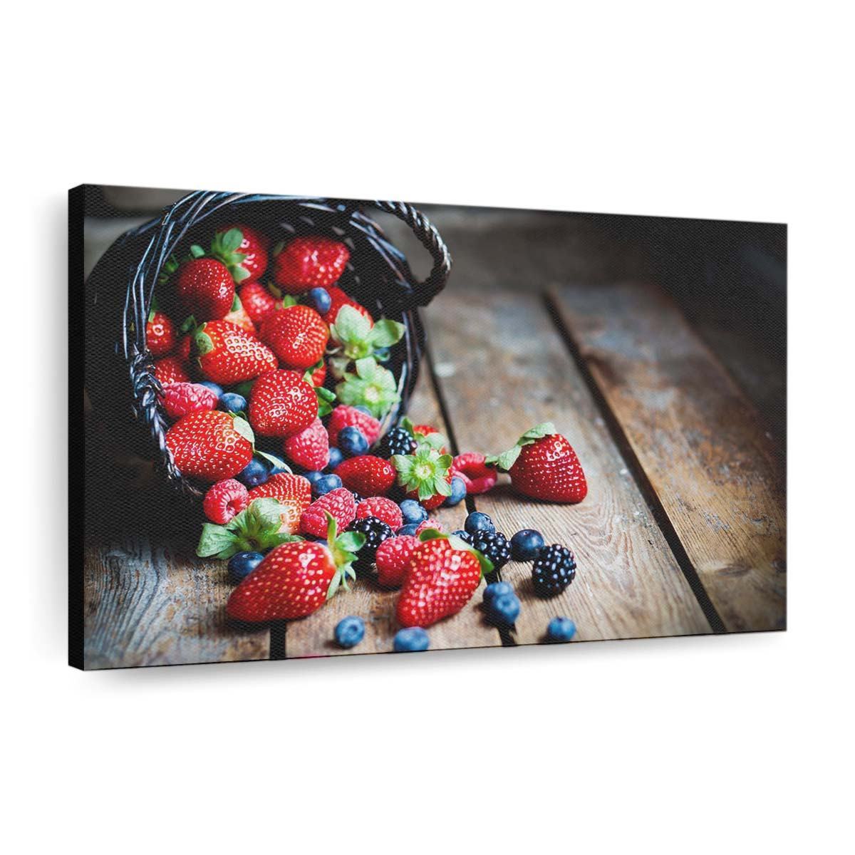 Beeren im Korb Makro Leinwandbilder – Wandbilder berries in basket macro wallpaper