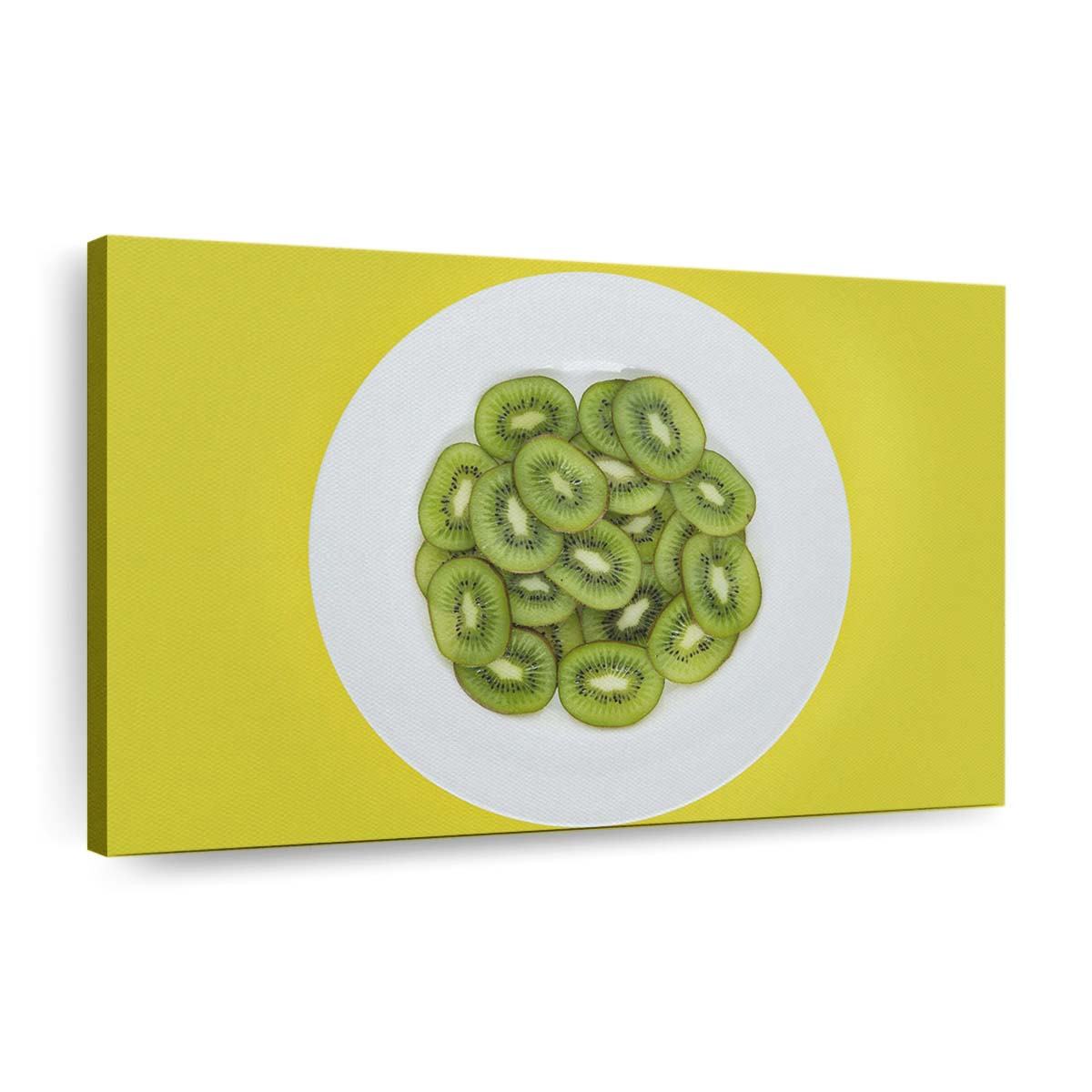 kiwi slices on plate yellow background wallpaper