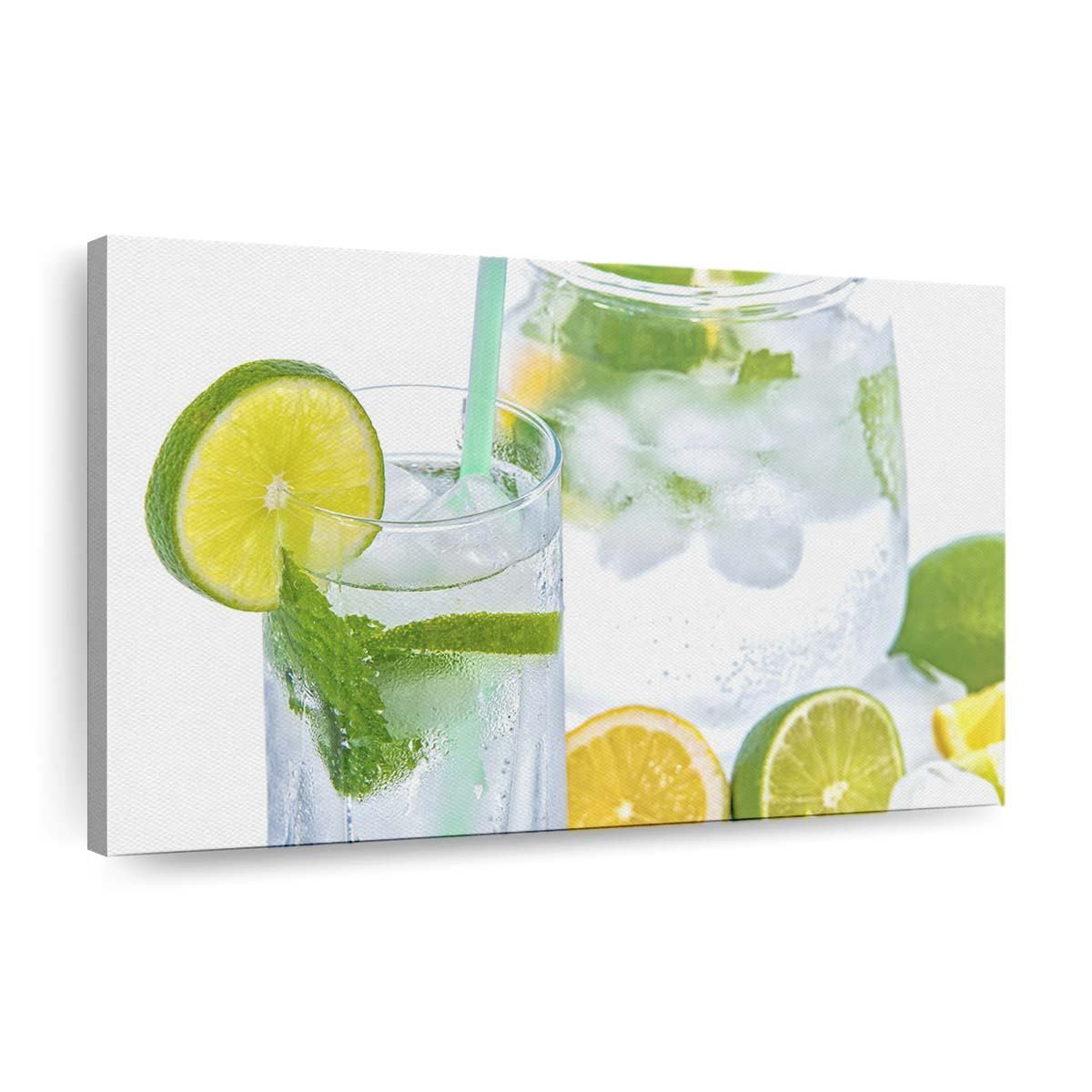 Zitronen-Limetten-Minz-Soda, frisches Erfrischungsgetränk, Leinwandbilder – Wandbilder lemon lime mint soda fresh refreshment drink wallpaper