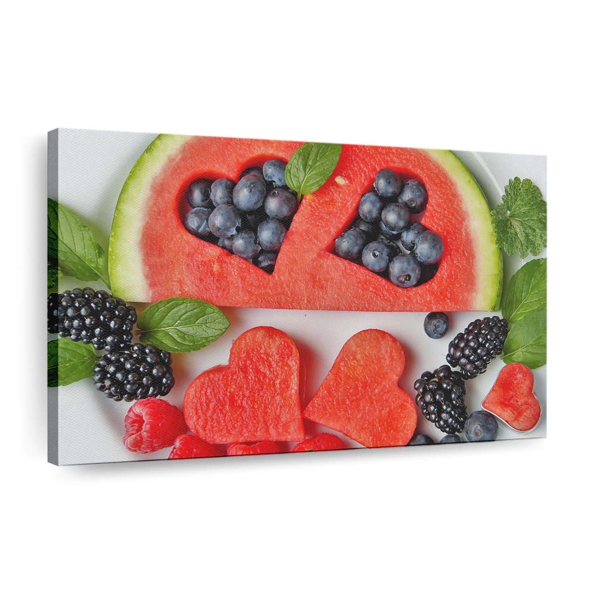 Wassermelonenherzen Beeren Früchte Leinwandbilder – Wandbilder watermelon hearts berries fruits wallpaper