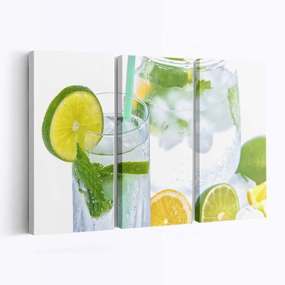 Zitronen-Limetten-Minz-Soda, frisches Erfrischungsgetränk, Leinwandbilder – Wandbilder lemon lime mint soda fresh refreshment drink wallpaper