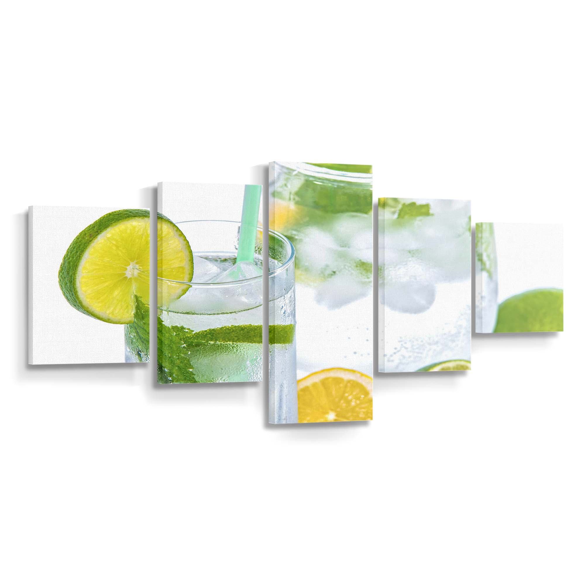 Zitronen-Limetten-Minz-Soda, frisches Erfrischungsgetränk, Leinwandbilder – Wandbilder lemon lime mint soda fresh refreshment drink wallpaper