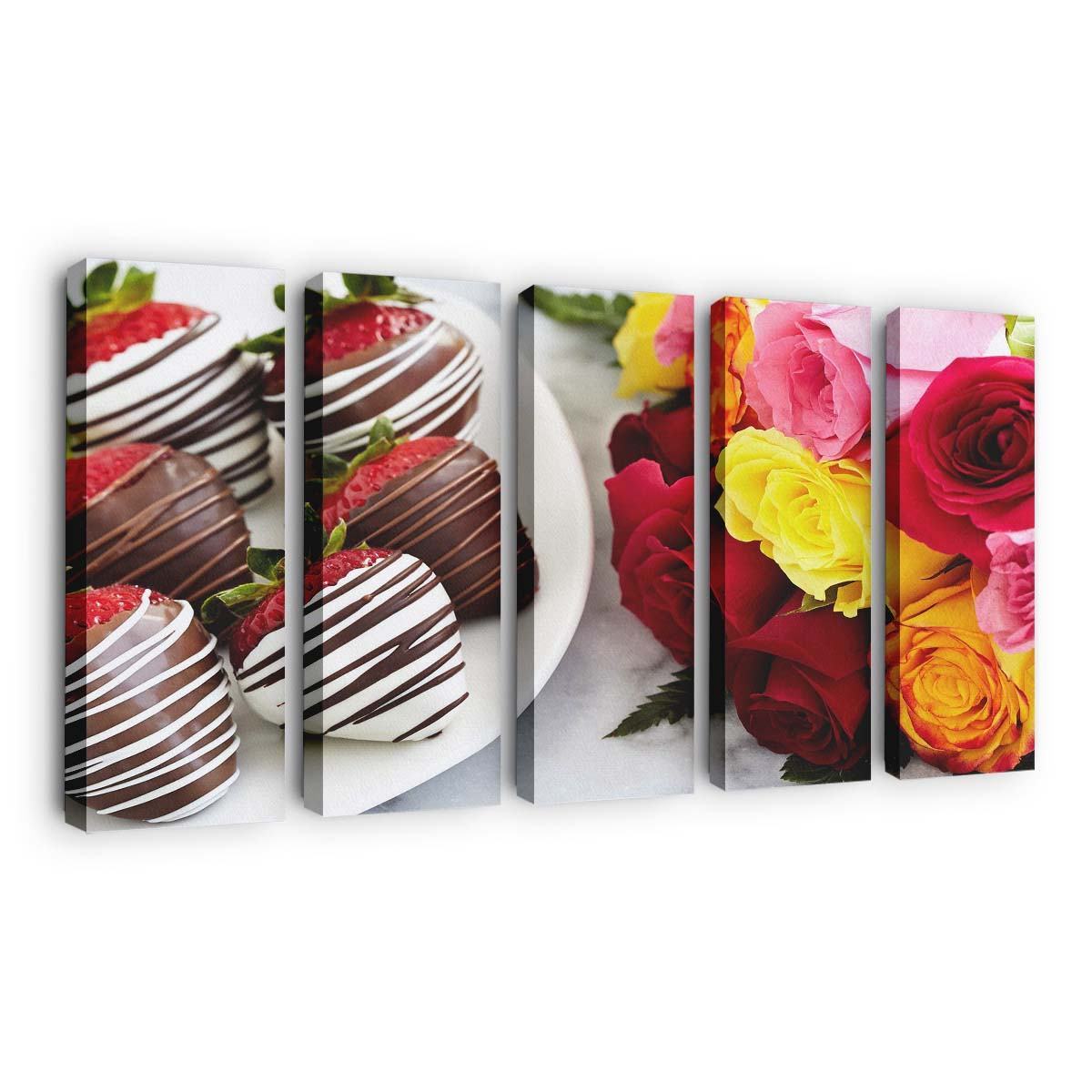 chocolate dipped strawberries and colorful roses wallpaper