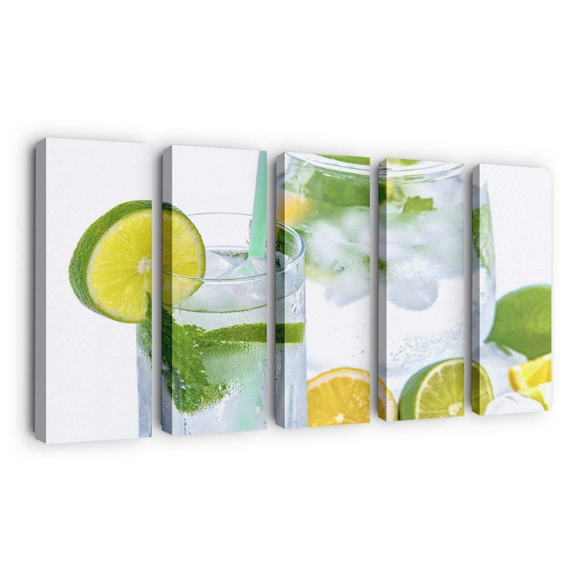 Zitronen-Limetten-Minz-Soda, frisches Erfrischungsgetränk, Leinwandbilder – Wandbilder lemon lime mint soda fresh refreshment drink wallpaper