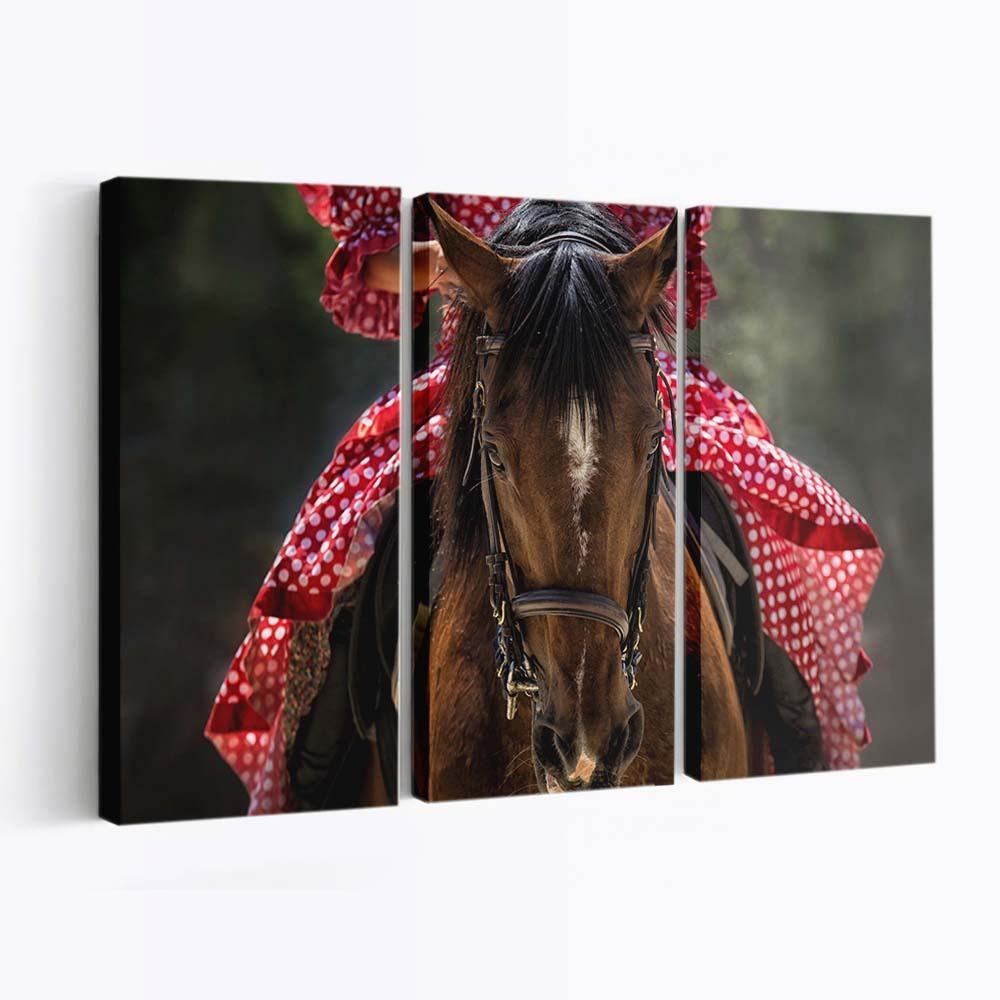 woman in red dress riding a horse wallpaper