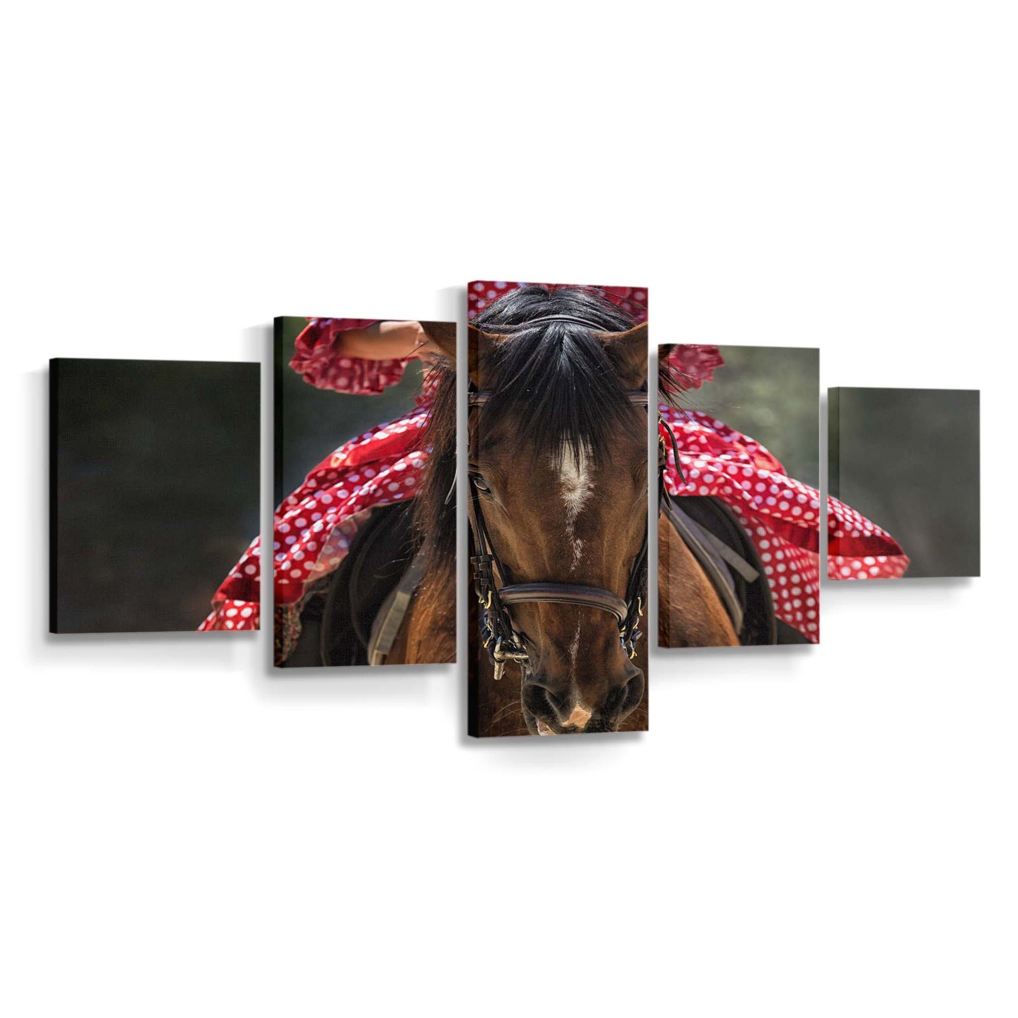 woman in red dress riding a horse wallpaper