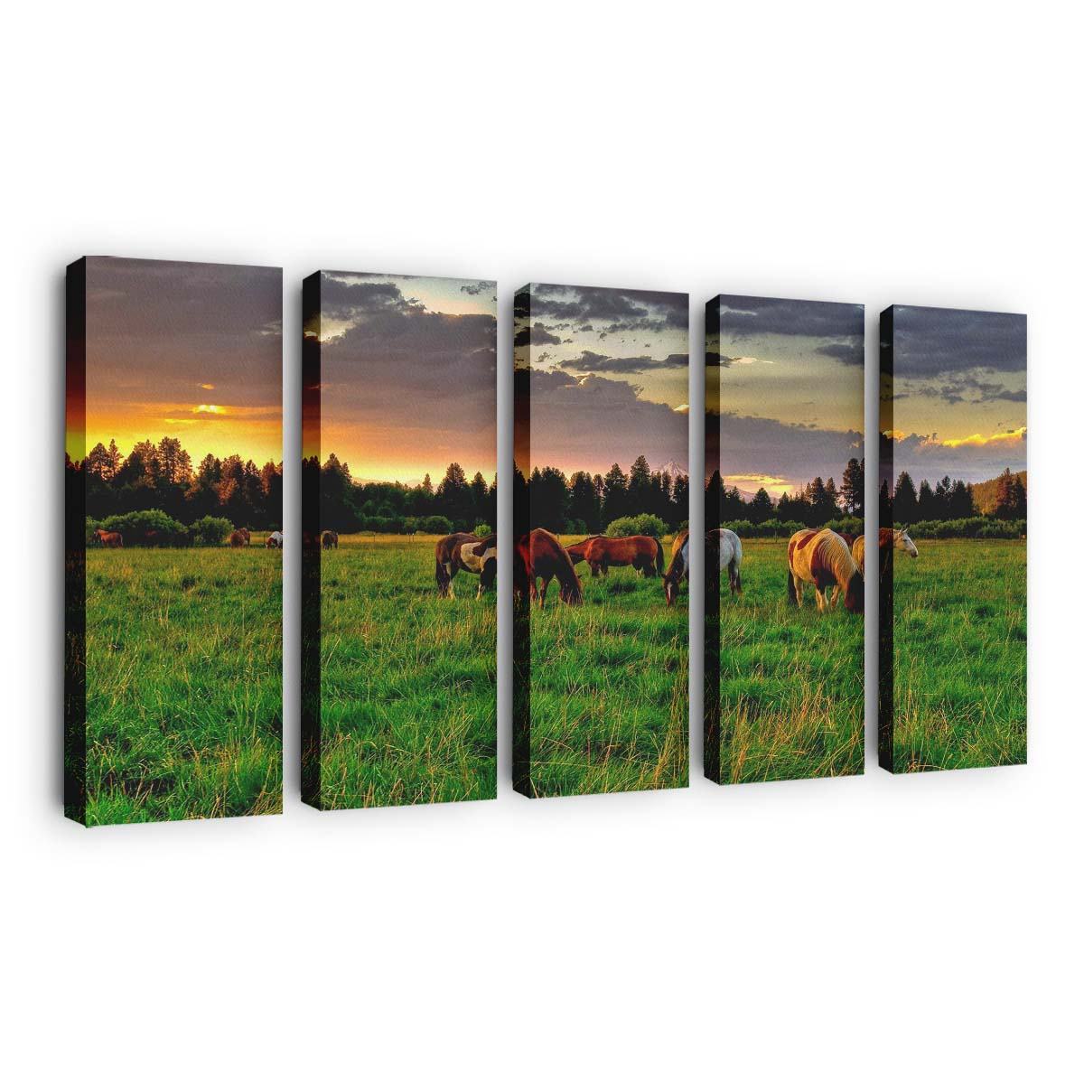 horses grazing in a field wallpaper