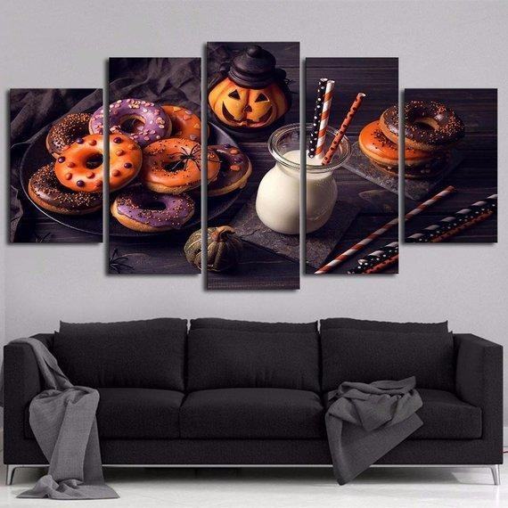 halloween krbis donuts milchfutter leinwandbilder kunstdrucke rahmen