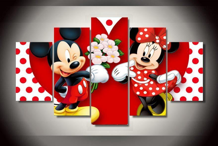 mickey mouse mickey giving flowers to minnie cartoon leinwandbilder kunstdrucke rahmen