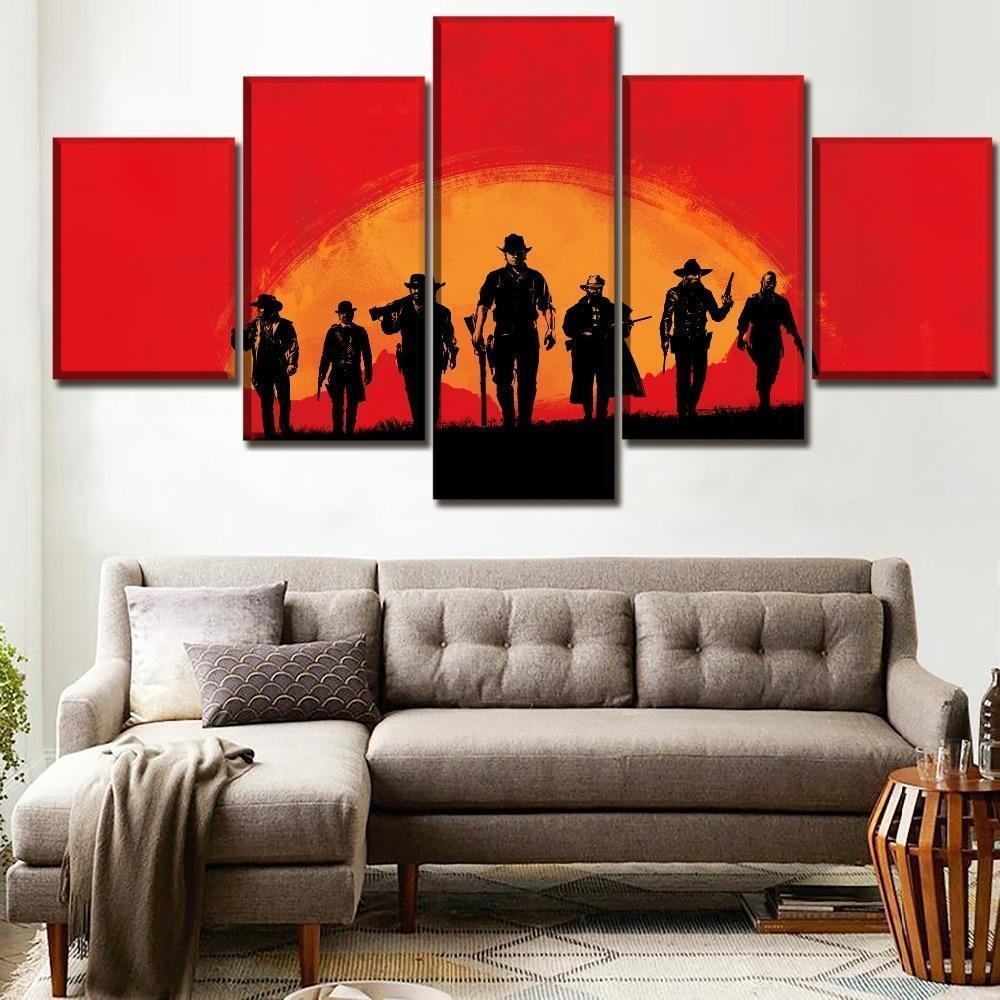 red dead redemption 2 squad in the sunset gaming leinwandbilder kunstdrucke rahmen