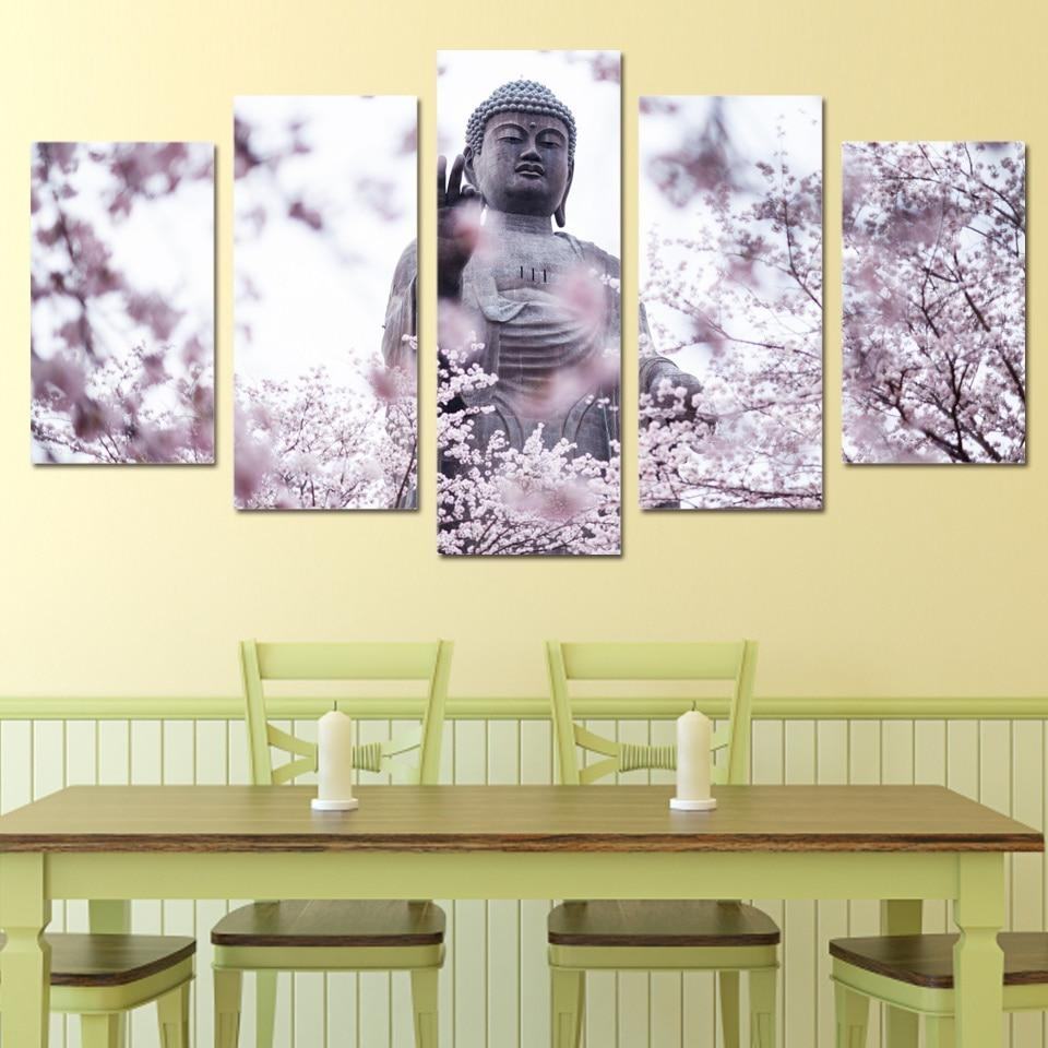 buddha statue cherry blossoms flower religion leinwandbilder kunstdrucke rahmen