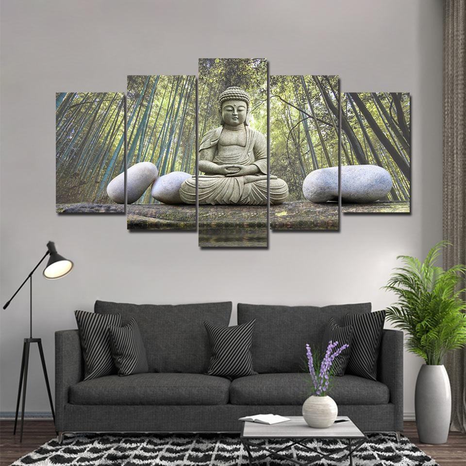 buddha statue in forest religion leinwandbilder kunstdrucke rahmen