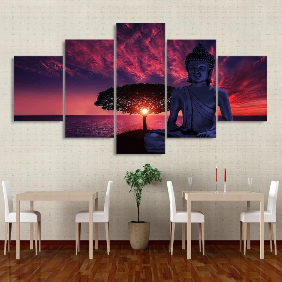 buddha statue sunset rosy clouds religion leinwandbilder kunstdrucke rahmen