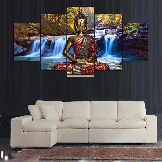 buddha waterfalls relaxation religion leinwandbilder kunstdrucke rahmen