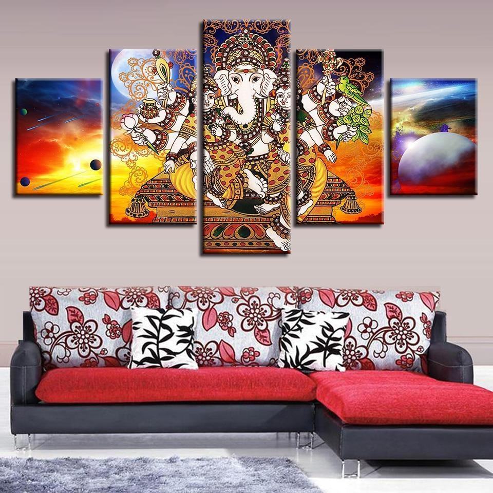 elephant trunk god ganesha and abstract planets 2 religion leinwandbilder kunstdrucke rahmen