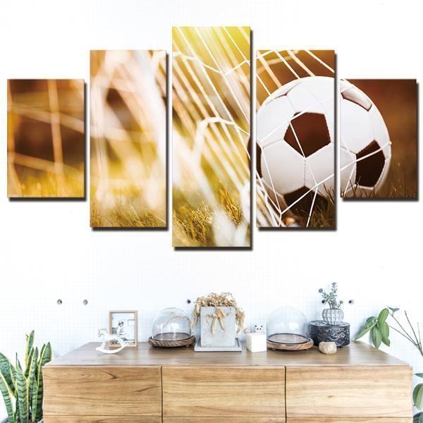 soccer ball and net sport leinwandbilder kunstdrucke rahmen