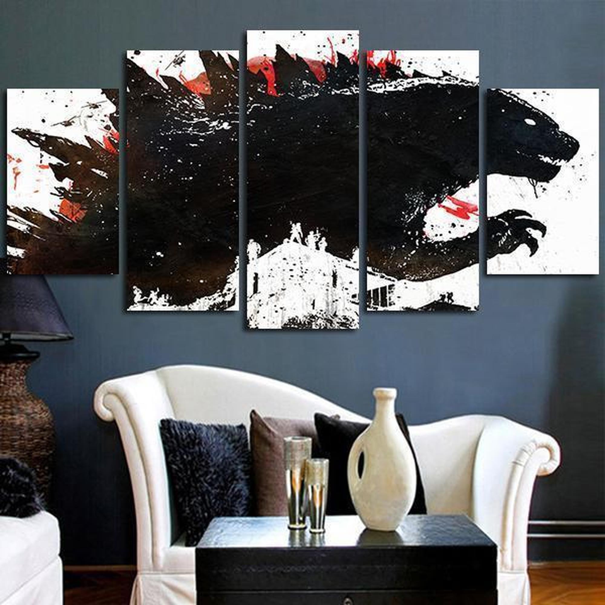 godzilla painted black ink movie leinwandbilder kunstdrucke rahmen