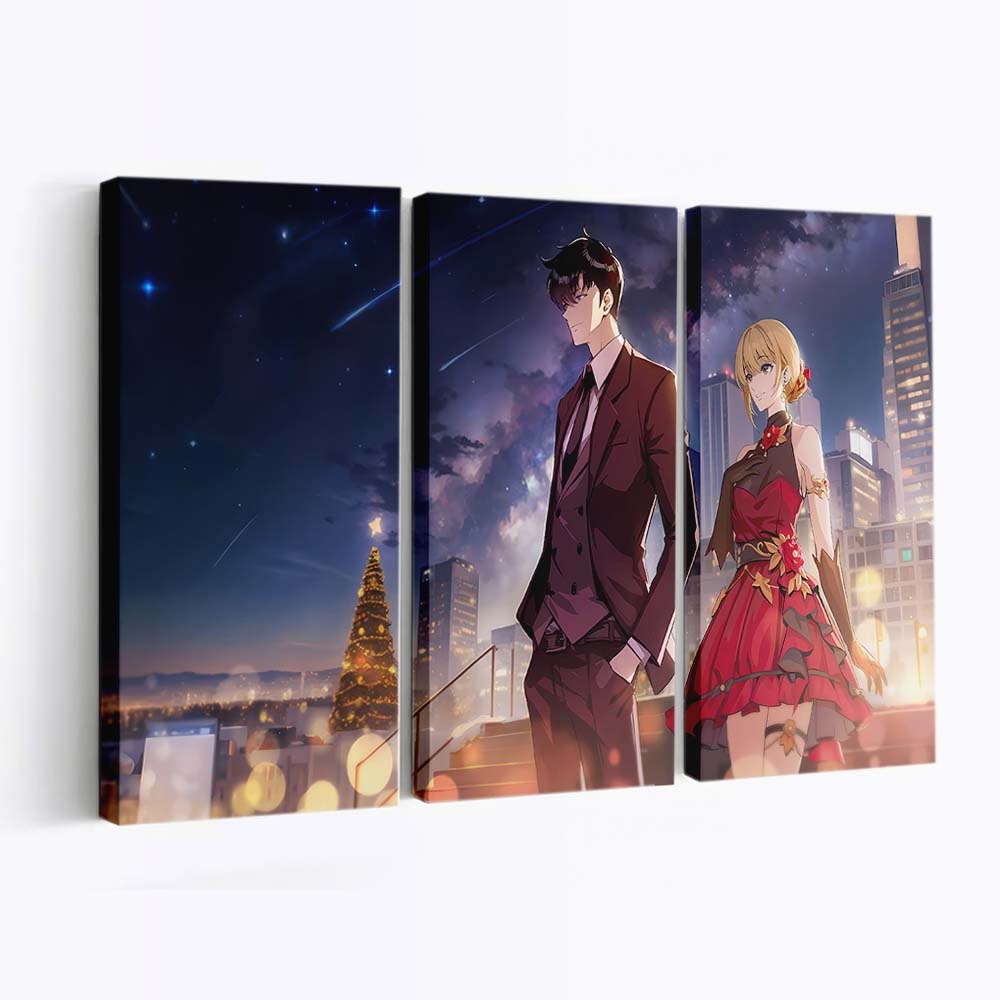 Solo Leveling Sung Jin Woo Cha Hae In 145 - Anime Leinwandbild - Wanddeko solo leveling sung jin woo cha hae in 145@5@d