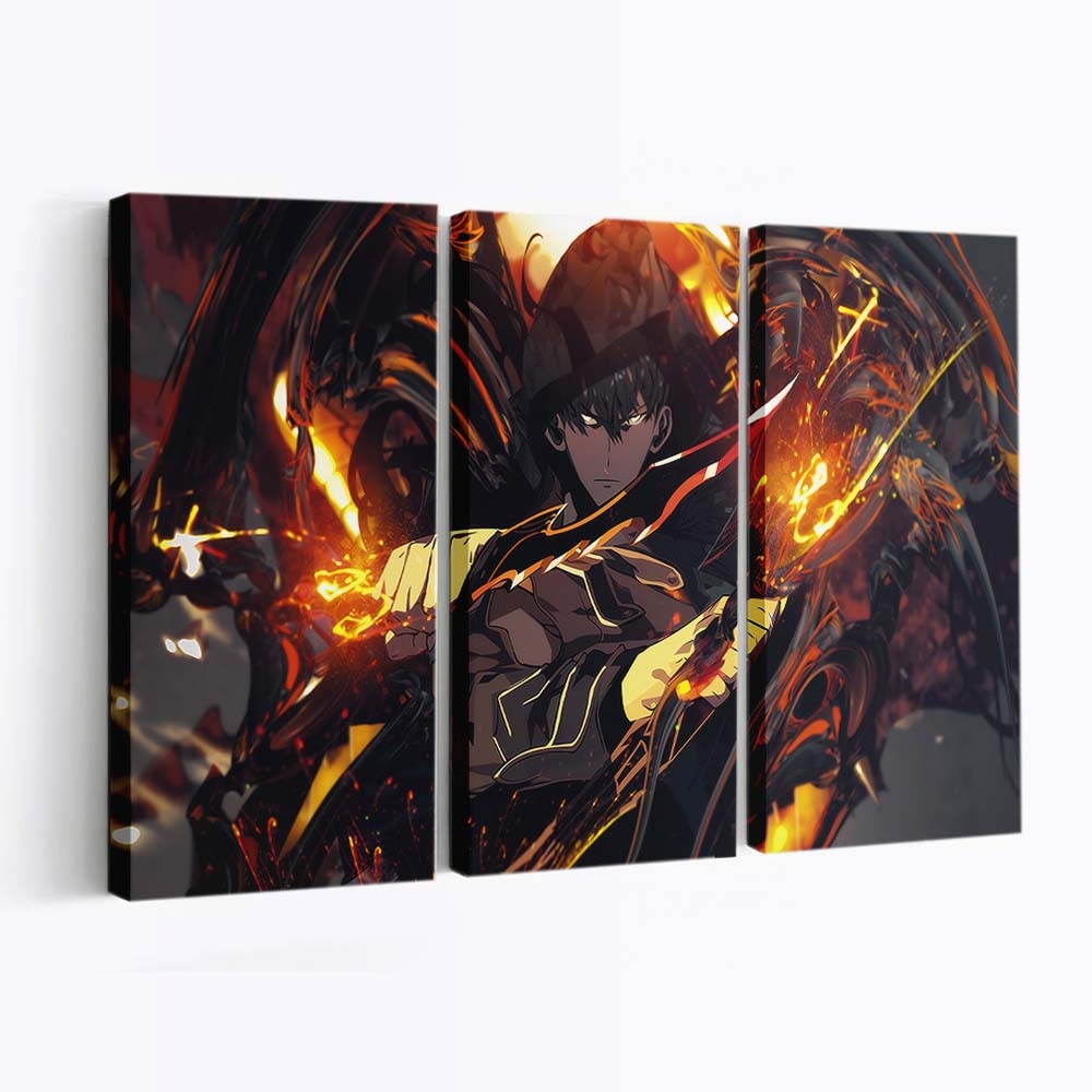 Solo Leveling S Sung Jin Woo Wields A Glowing Sword Amid - Anime Leinwandbild - Wanddeko solo leveling s sung jin woo wields a glowing sword amid dark swirling shadows in a dramatic 4k ult