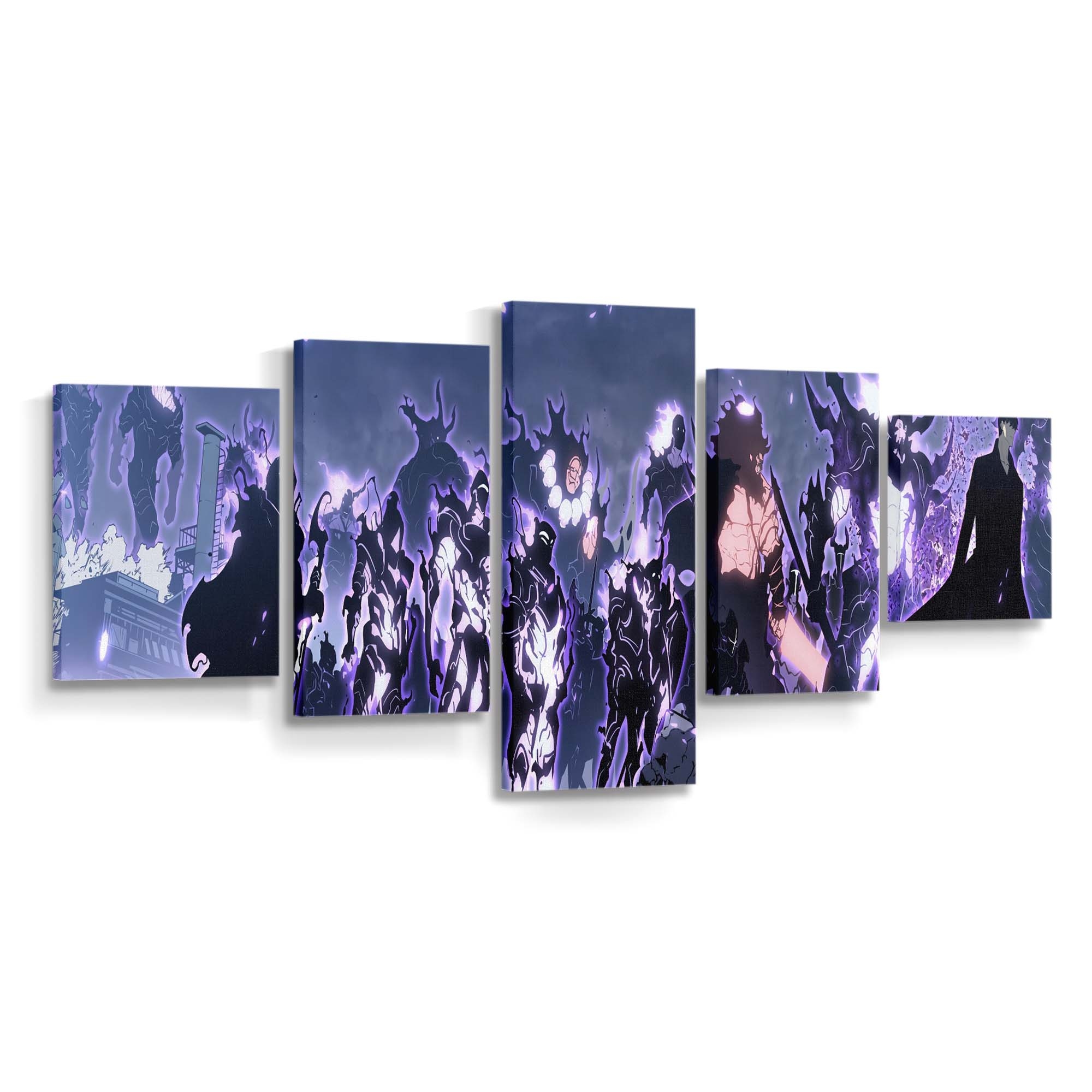 Anime Featuring Solo Leveling Wia Dark Dramatic - Anime Leinwandbild - Wanddeko hd anime wallpaper featuring characters from solo leveling with a dark dramatic background and glo