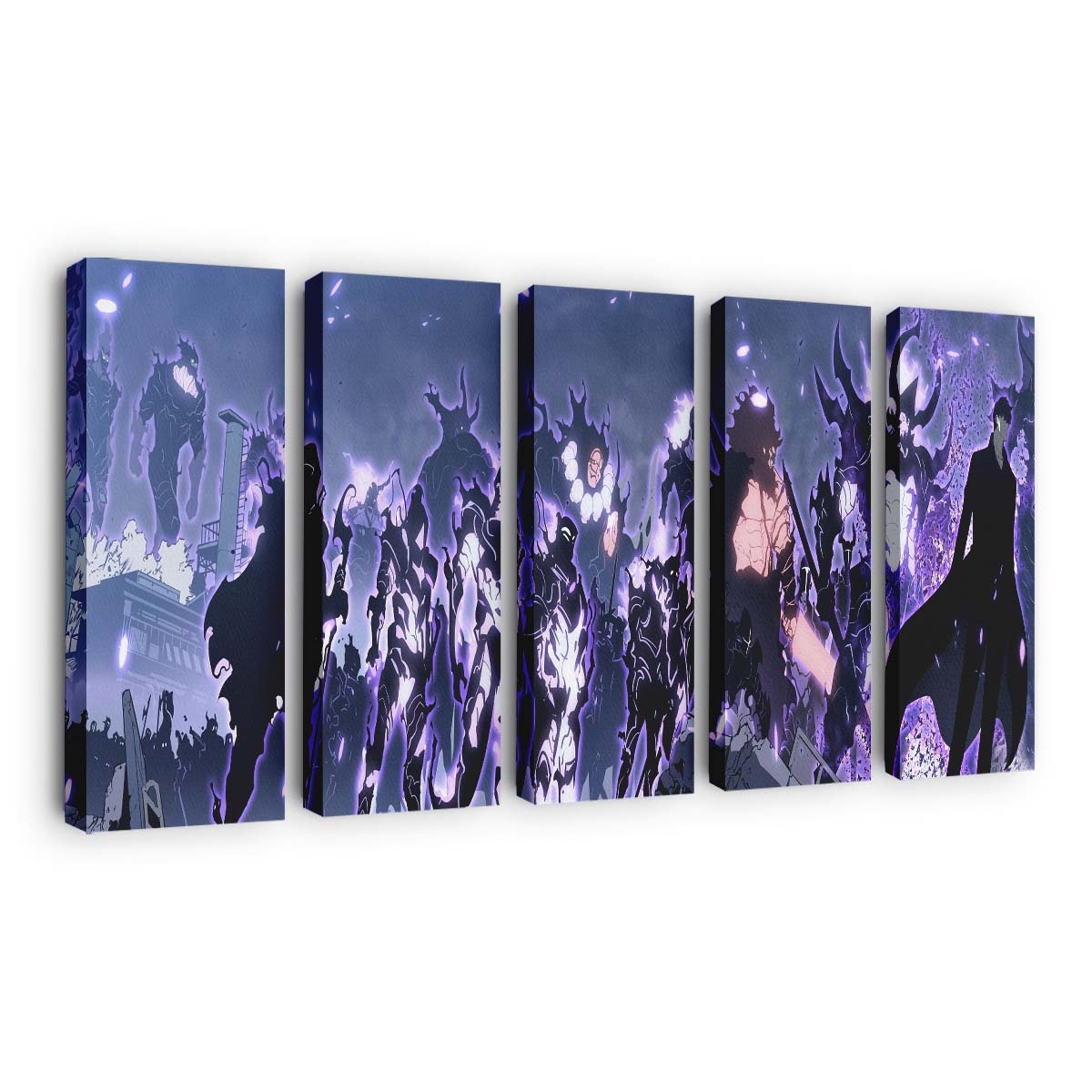 Anime Featuring Solo Leveling Wia Dark Dramatic - Anime Leinwandbild - Wanddeko hd anime wallpaper featuring characters from solo leveling with a dark dramatic background and glo