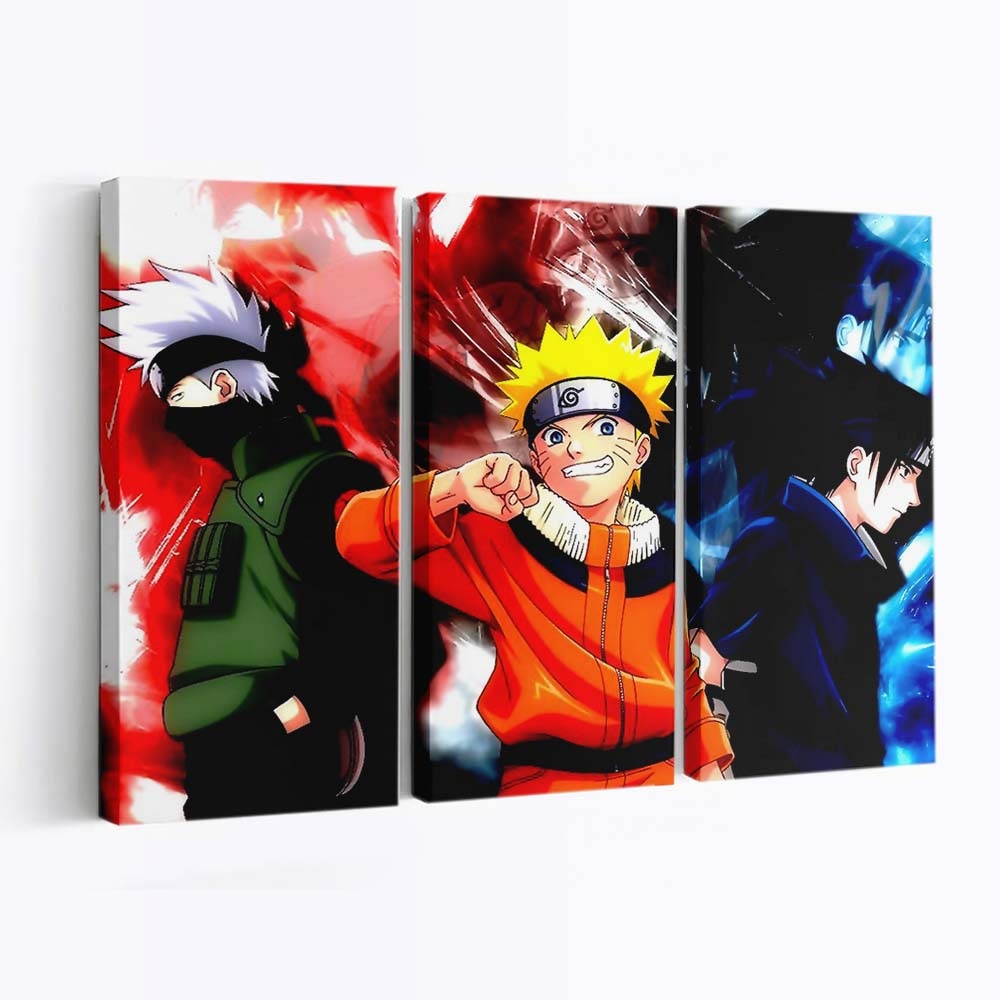 Anime Boys Hatake Kakashi Naruto Shippuuden Uzumaki Naruto Uchiha Sasuke - Anime Wandbild - Leinwandbild animeanime boyshatake kakashinaruto shippuudenuzumaki narutouchiha sasuke