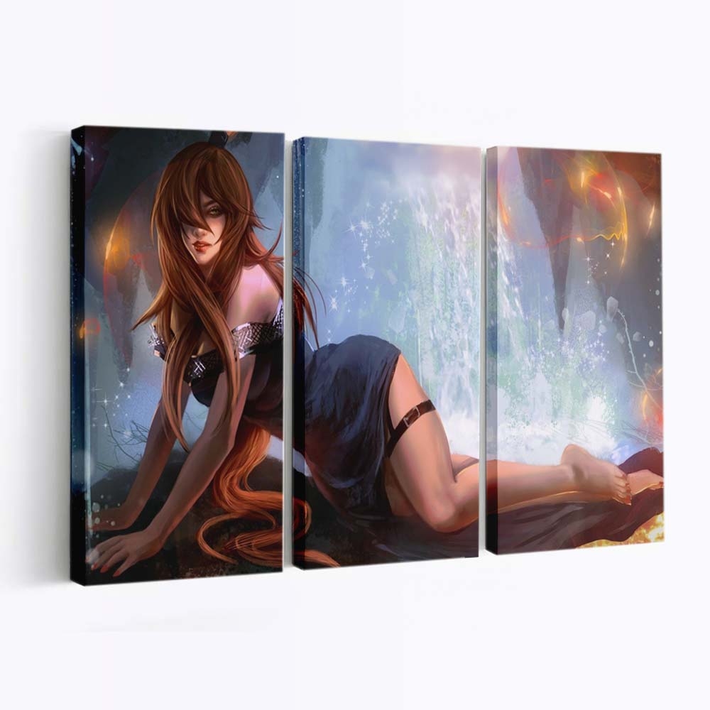 Anime Girls Women Redhead Fantasy Art Barefoot - Anime Wandbild - Leinwandbild animeanime girlswomenredheadfantasy artbarefoot