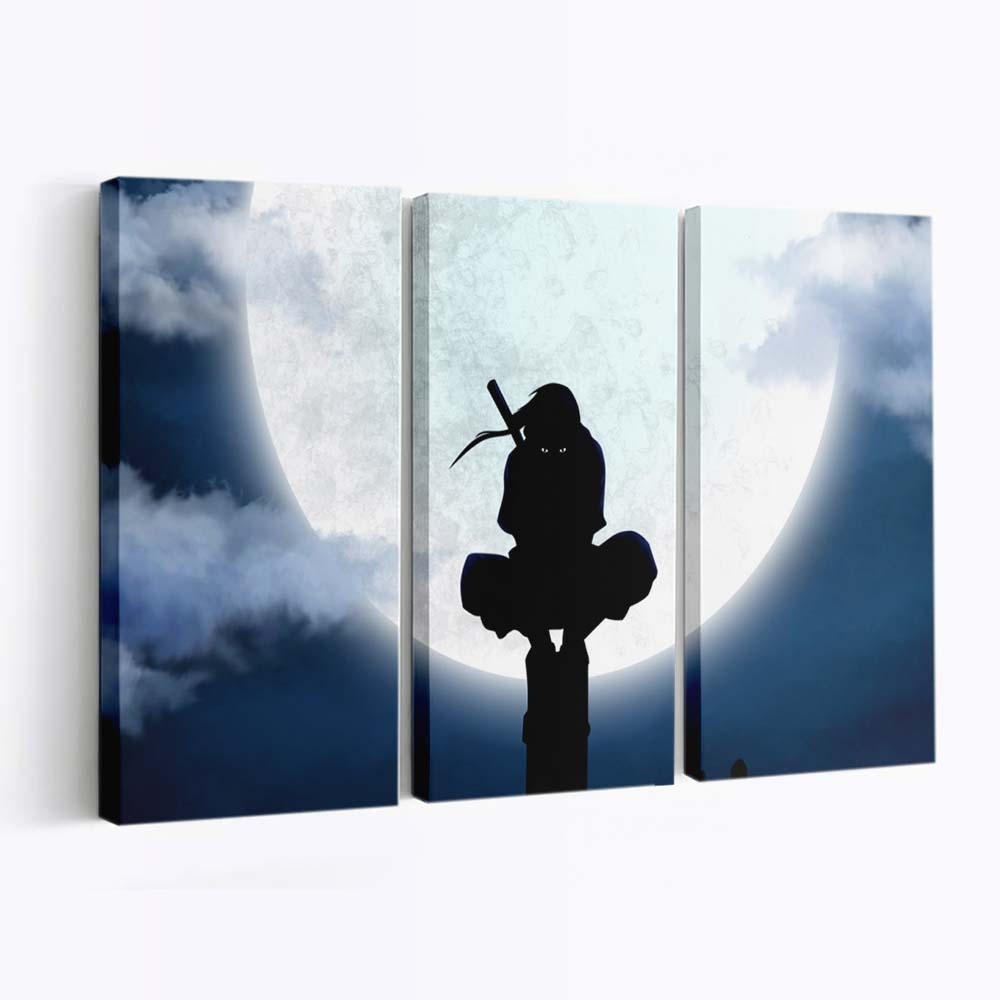 Anime Naruto Shippuuden Sky Silhouette Moon Blue - Anime Wandbild - Leinwandbild animenaruto shippuudenskysilhouettemoonblue