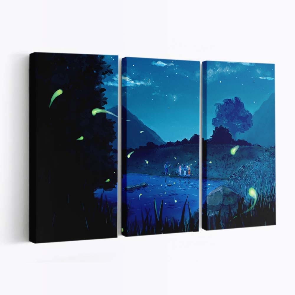 Anime Night Sky Stars Clouds Water - Anime Wandbild - Leinwandbild animenightskystarscloudswater