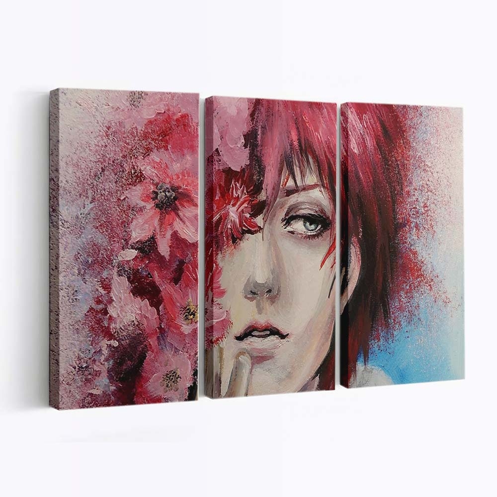 Drawing Painting Portrait Flowers Looking Away - Anime Wandbild - Leinwandbild drawingillustrationpaintingportraitflowerslooking away