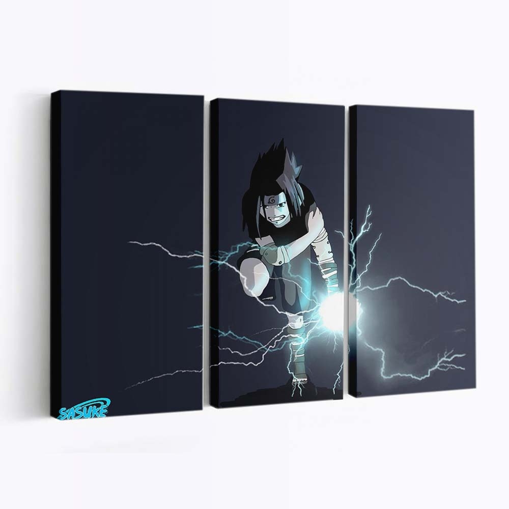 Anime Naruto Shippuuden Uchiha Sasuke Lightning Thunder - Anime Wandbild - Leinwandbild illustrationanimenaruto shippuudenuchiha sasukelightningthunder