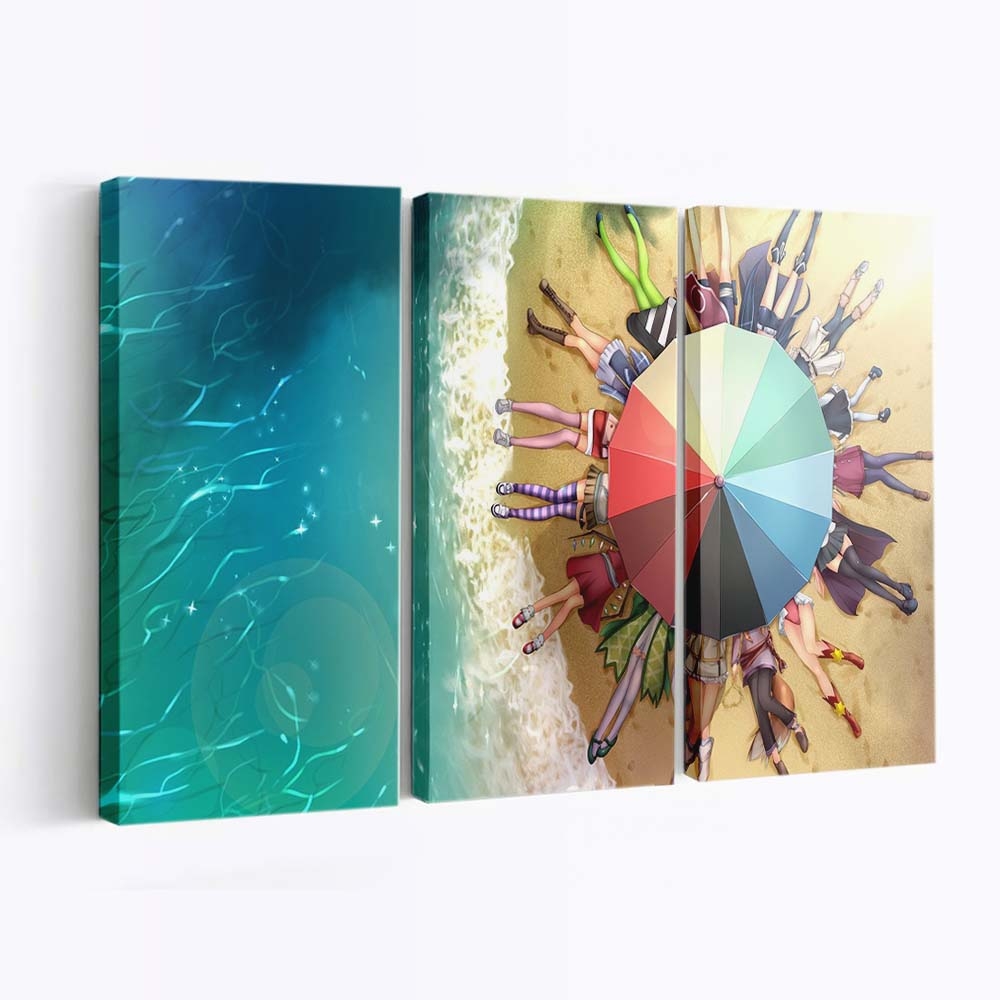 Sea Anime Girls Legs Beach - Anime Wandbild - Leinwandbild illustrationseaanimeanime girlslegsbeach