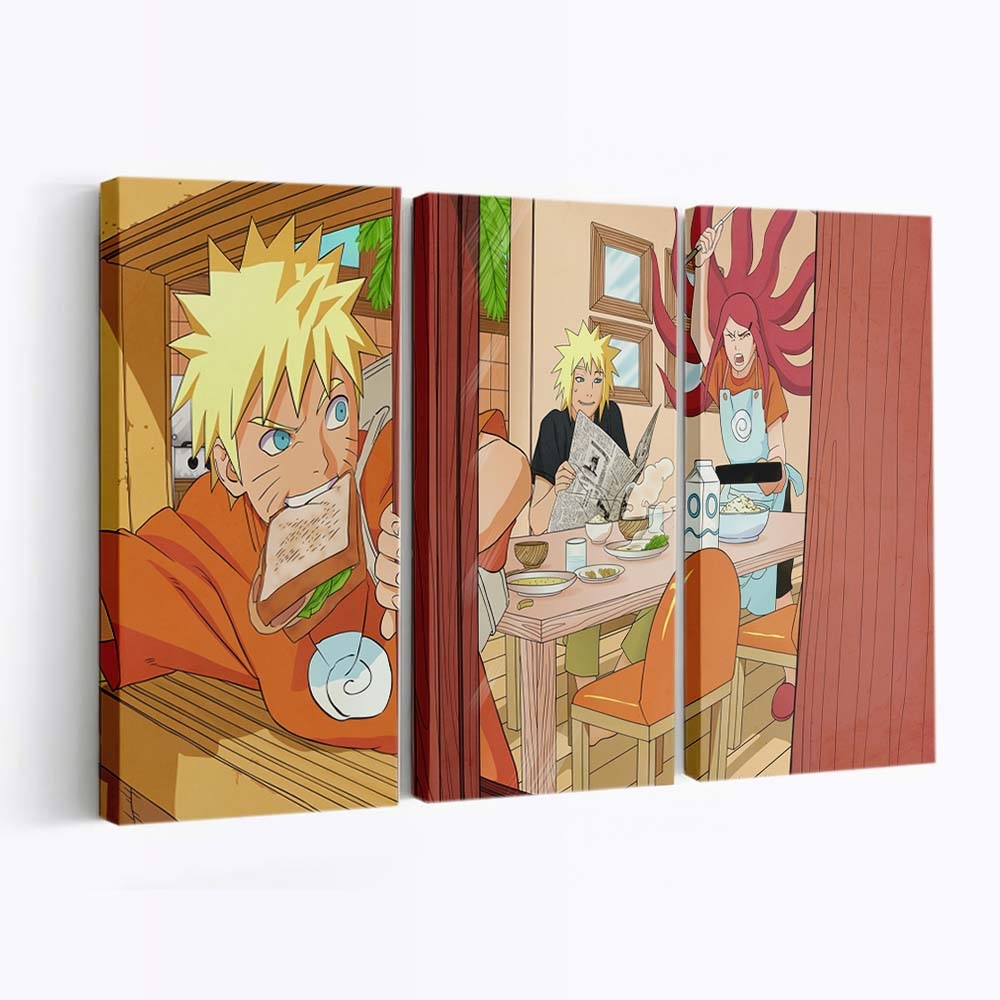 Manga Breakfast Family Jinchuuriki Kushina - Anime Wandbild - Leinwandbild manga2560x1440