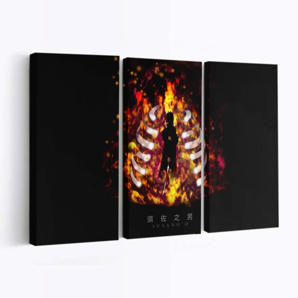 Naruto Shippuuden Uchiha Sasuke Darkness Fire Flame Font - Anime Wandbild - Leinwandbild naruto shippuudenuchiha sasukedarknessfireflamefont