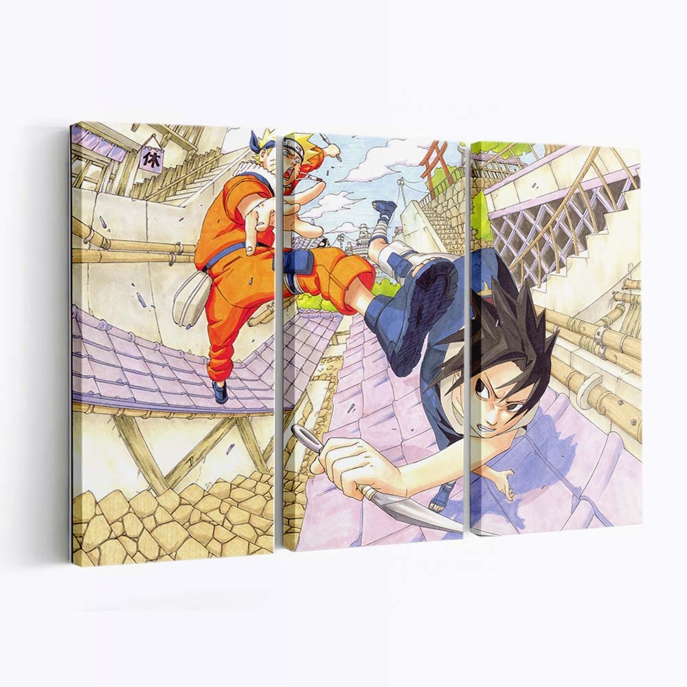 Naruto Shippuuden – Masashi Kishimoto Artwork: Naruto & Sasuke Im Gleichgewicht - Anime Wandbild - Leinwandbild naruto shippuudenuzumaki narutouchiha sasukeartworkmasashi kishimotoillustration 0001